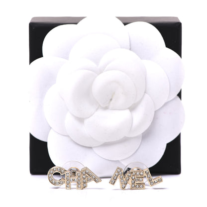 Chanel Crystal Pearl Signature Stud Earrings Gold 5 of 5
