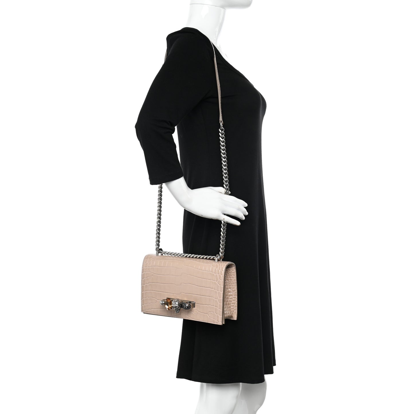 Shiny Crocodile Embossed Jeweled Satchel Sand