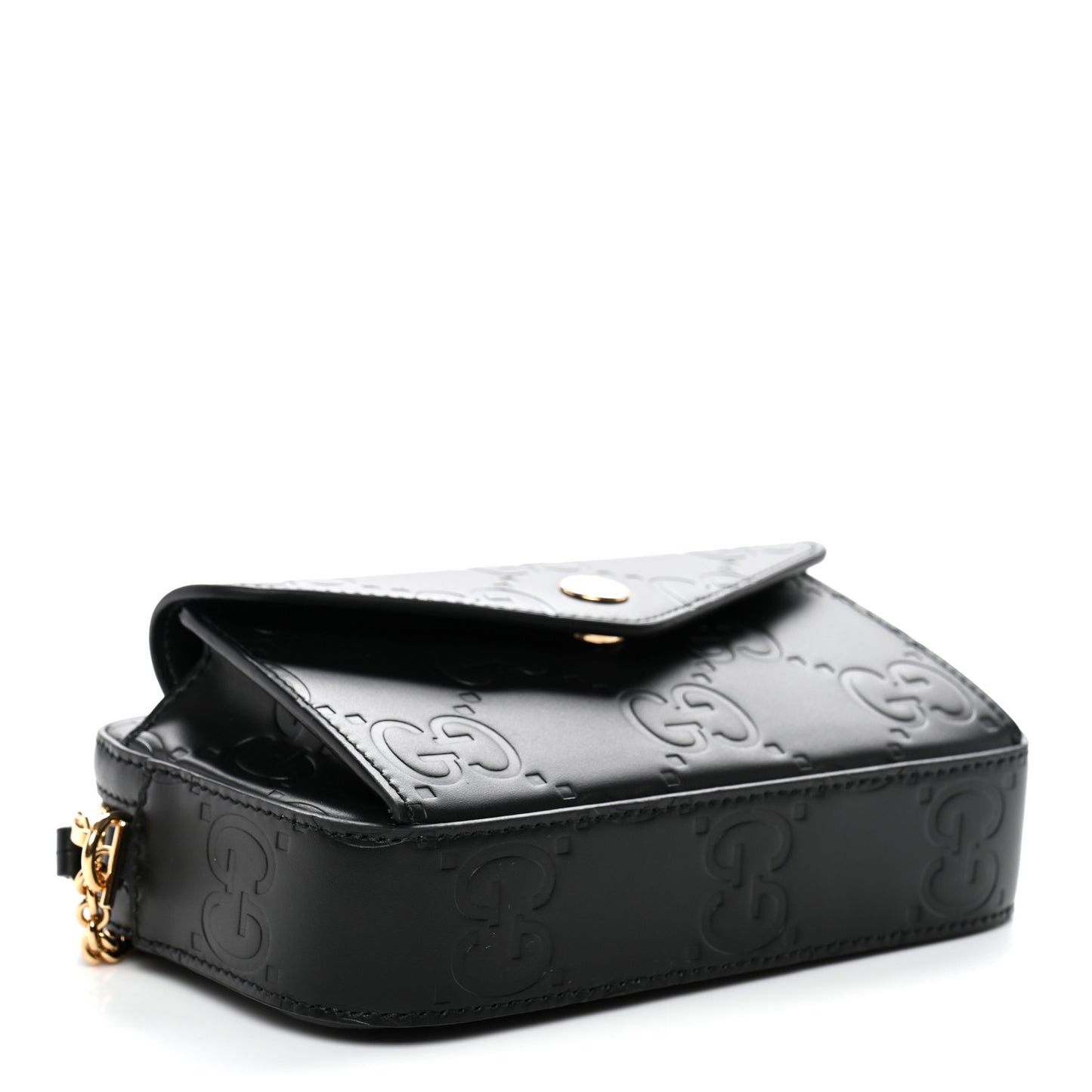 Calfskin GG Super Mini Debossed Chain Wallet Black