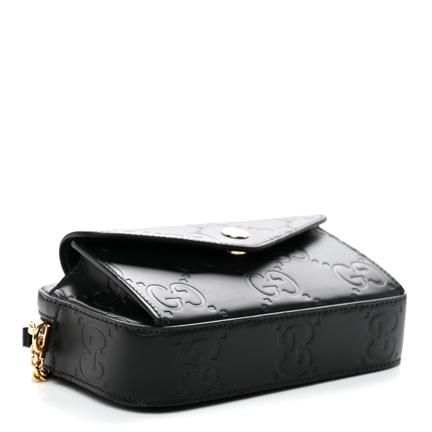Gucci Calfskin GG Super Mini Debossed Chain Wallet Black 4 of 10