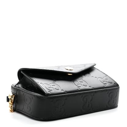 Gucci Calfskin GG Super Mini Debossed Chain Wallet Black 4 of 10