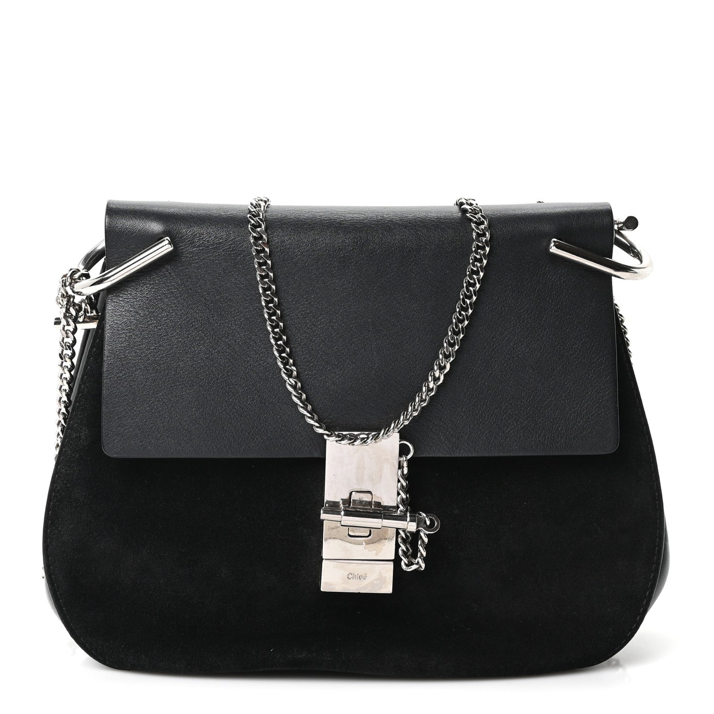 Suede Smooth Calfskin Drew Shoulder Bag Black