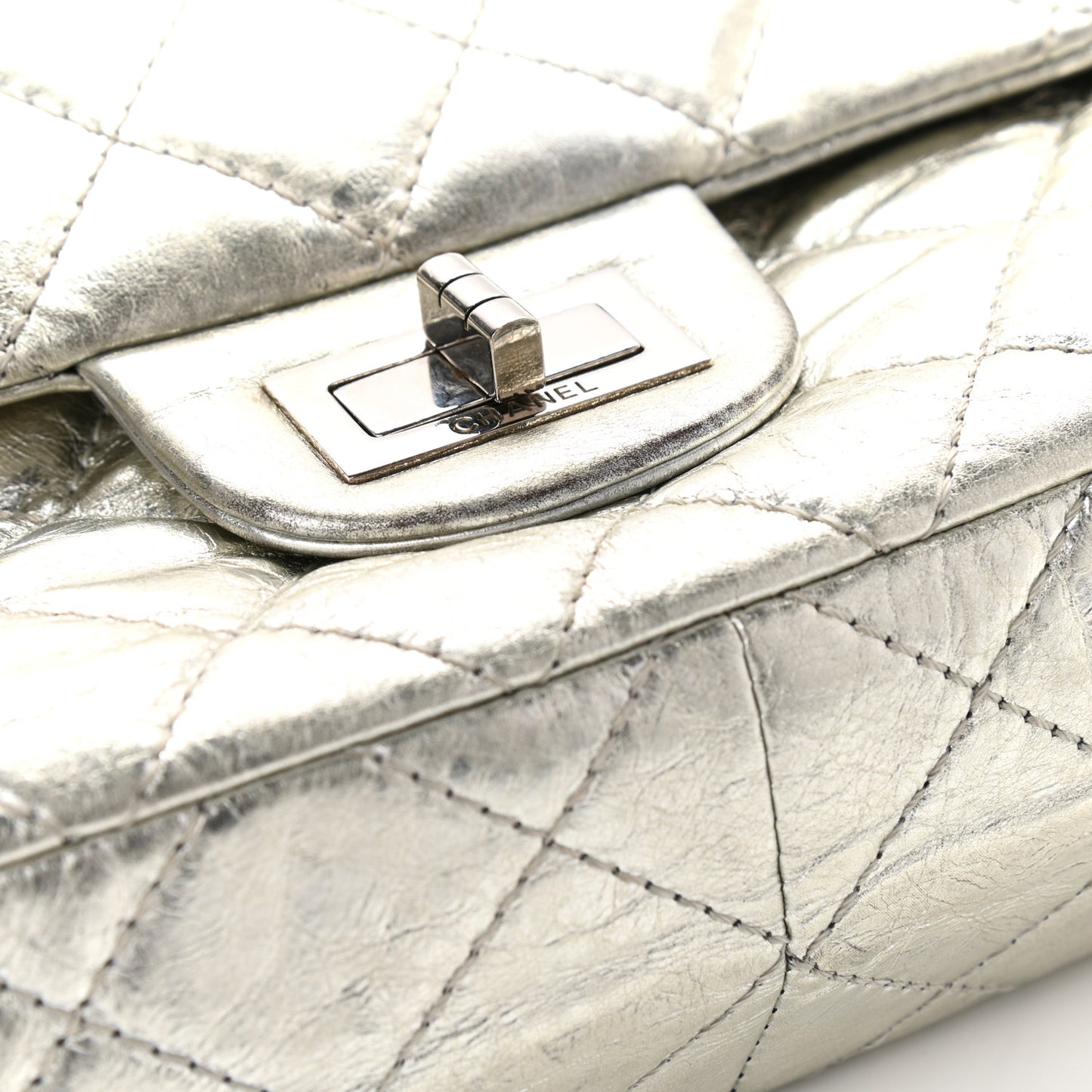 Metallic Aged Calfskin Quilted 2.55 Reissue 227 Flap Silver