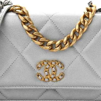 Chanel Metallic Lambskin Quilted Chanel 19 Wallet On Chain WOC Silver 9 of 13