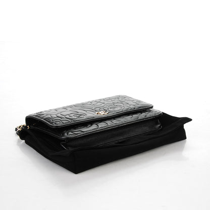 Chanel Lambskin Camellia Embossed Wallet on Chain WOC Black 4 of 8
