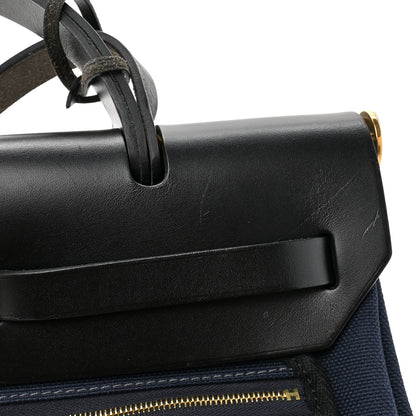 Hermes Military Toile Vache Hunter Herbag Zip Retourne 31 PM Bleu Marine Black 14 of 18