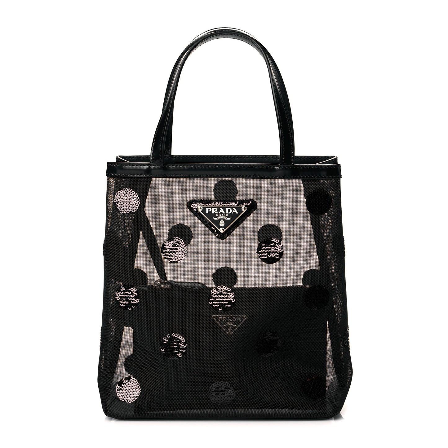 Mesh Sequin Polka-Dot Small Tote Bag Black
