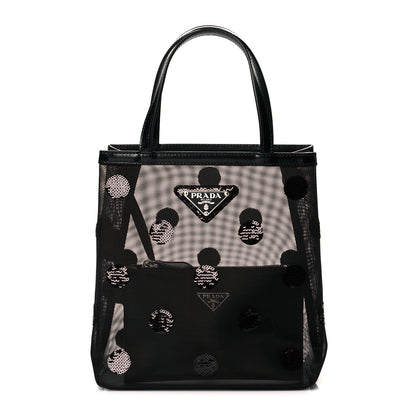 Prada Mesh Sequin Polka-Dot Small Tote Bag Black 3 of 11