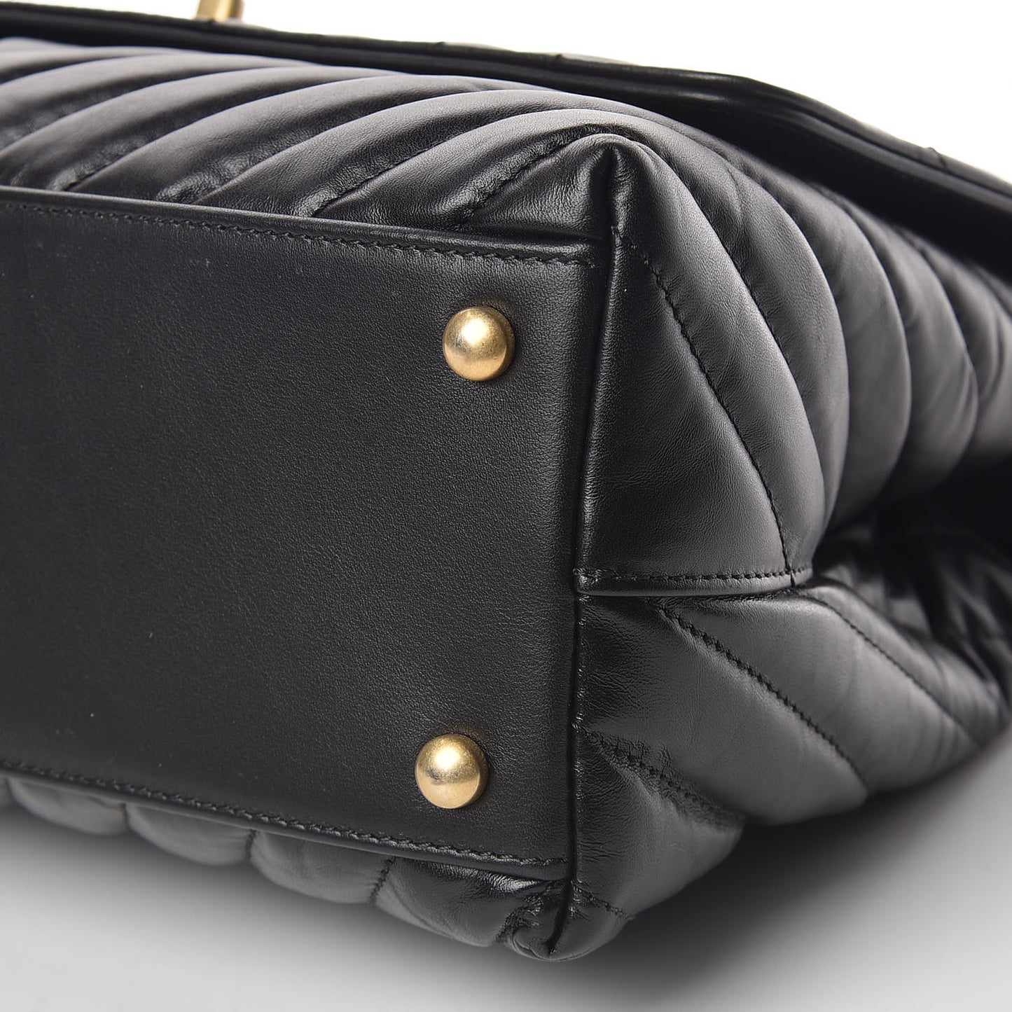 Calfskin Chevron Quilted Small Coco Handle Flap Black