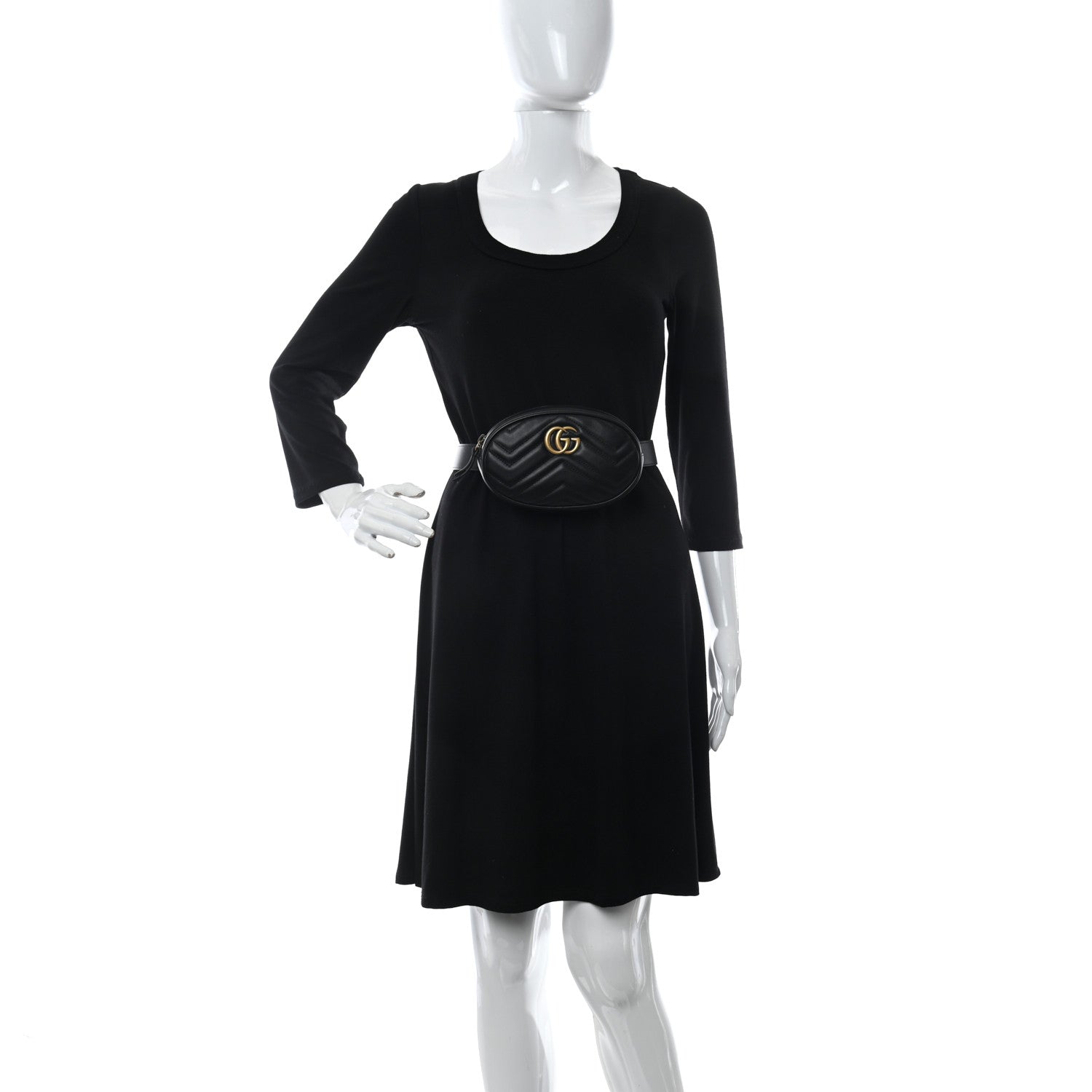Gucci Calfskin Matelasse GG Marmont Belt Bag 85 34 Black 2 of 10