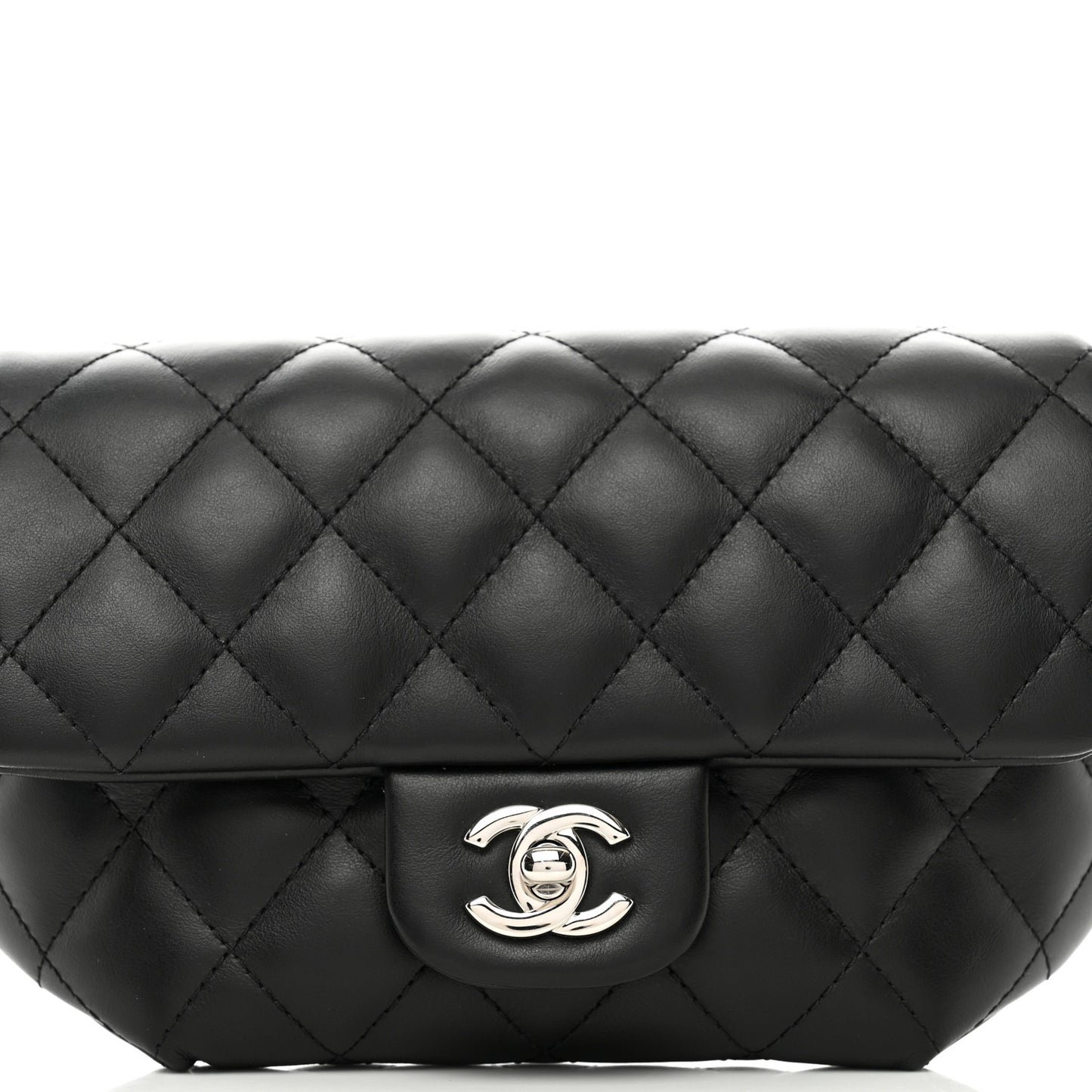 Calfskin Quilted CC Uniform Flap Belt Bag Black
