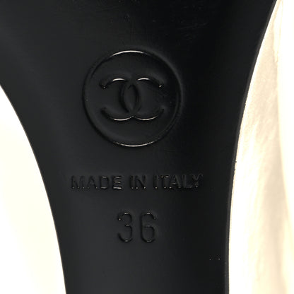 Chanel Laminated Calfskin Grosgrain Cap Toe CC Pointed Toe Wedge Pumps 36 Gold Black 8 of 9
