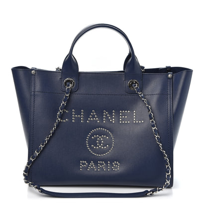 Chanel Caviar Small Studded Deauville Tote Navy 1 of 10