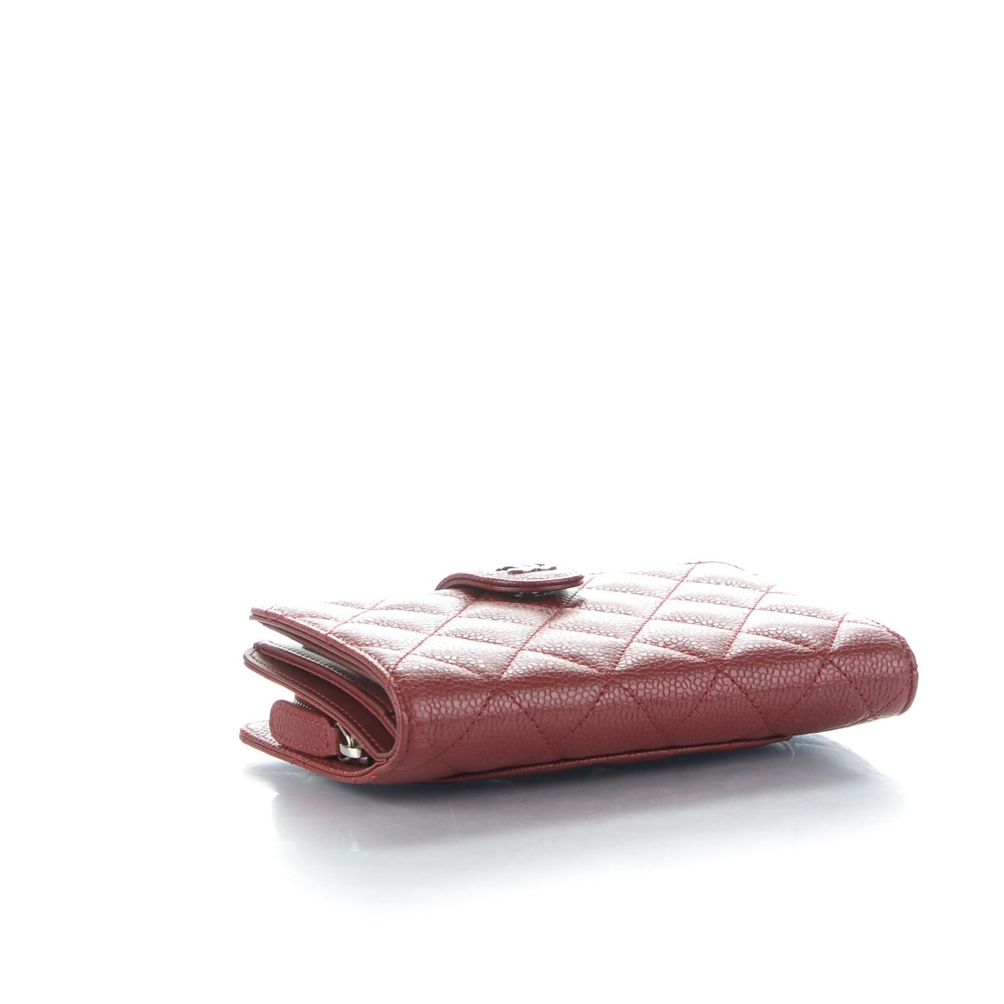 Caviar Quilted Zipped Pocket Wallet Dark Red