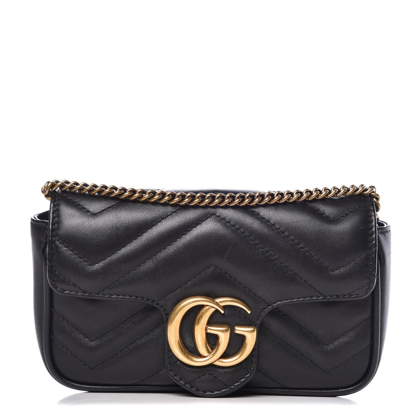 Calfskin Matelasse Super Mini GG Marmont Shoulder Bag Black