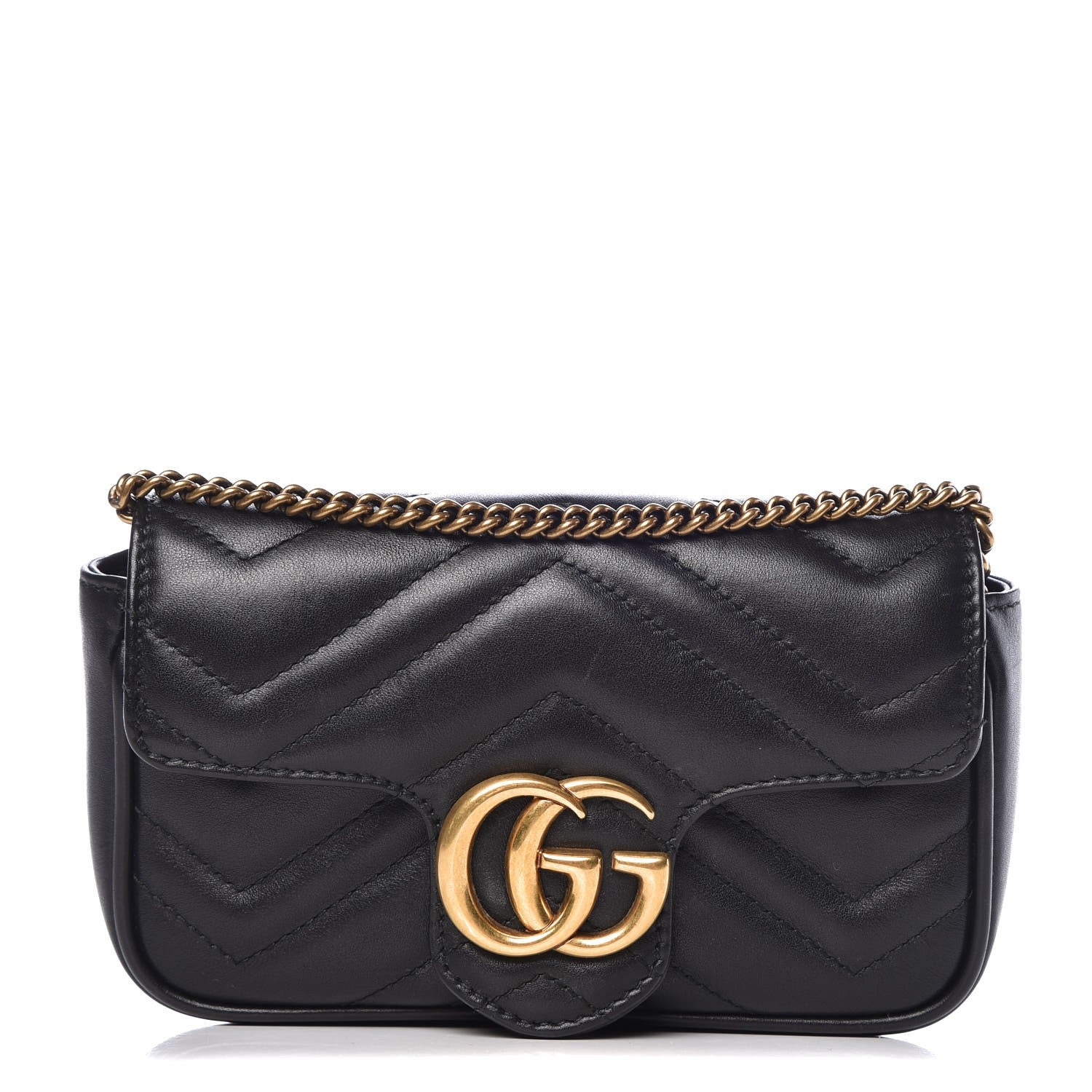 Gucci Calfskin Matelasse Super Mini GG Marmont Shoulder Bag Black 1 of 12