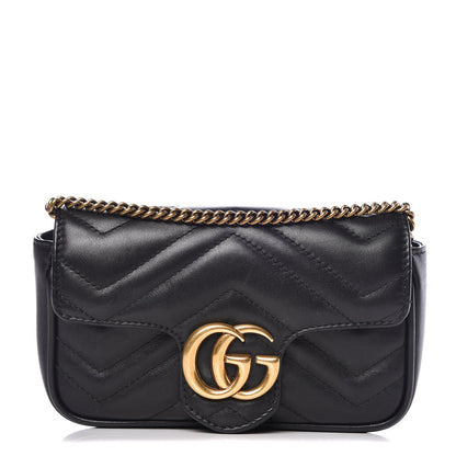 Gucci Calfskin Matelasse Super Mini GG Marmont Shoulder Bag Black 1 of 12