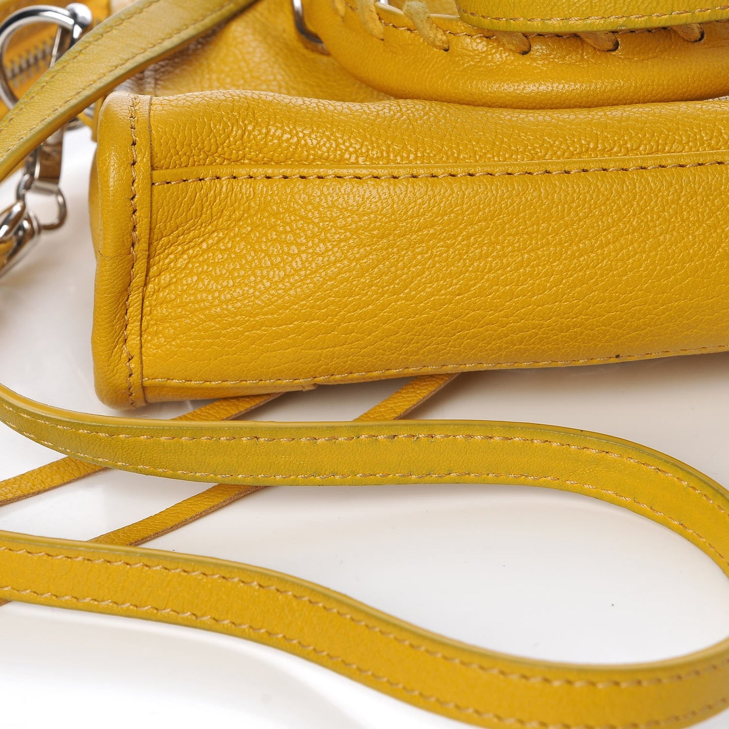 Chevre Silver Metallic Edge Hardware Nano City Jaune Epi