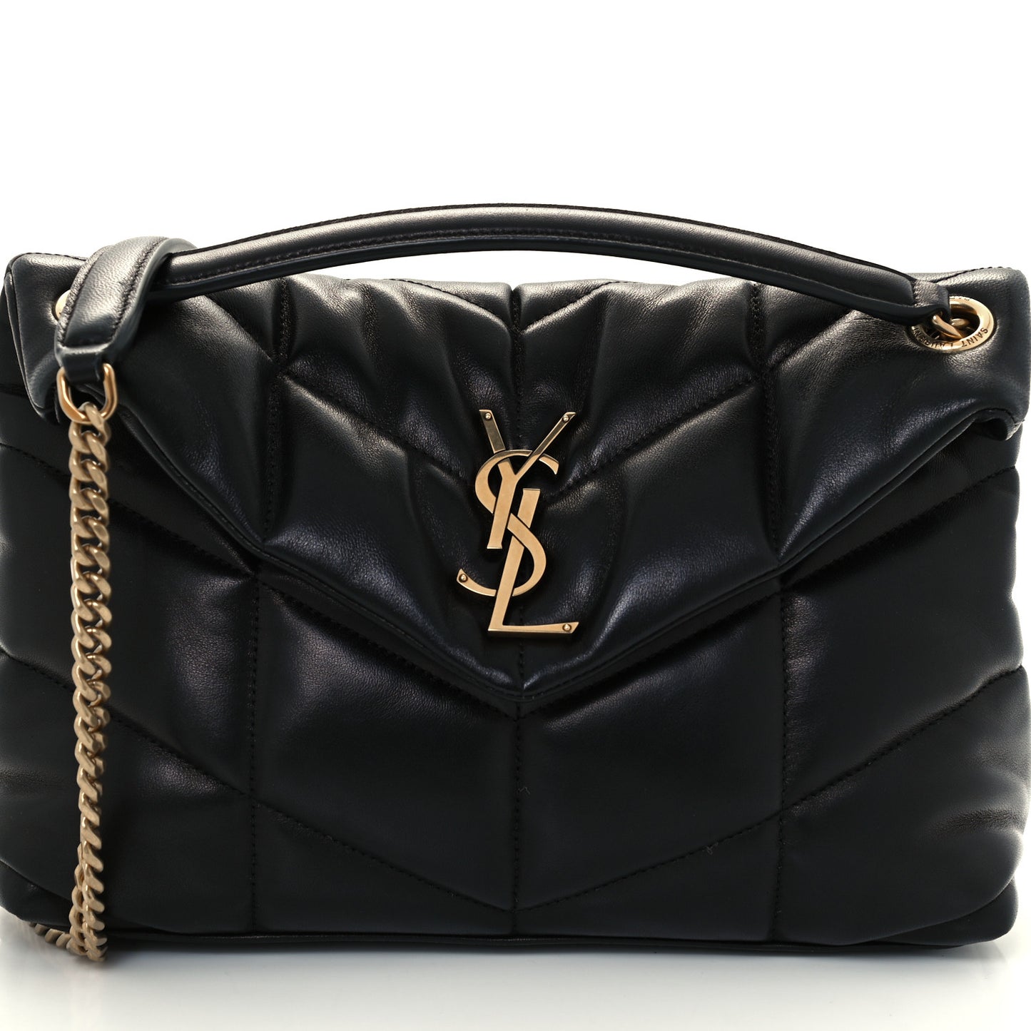 Lambskin Quilted Small Loulou Puffer Monogram Chain Satchel Black