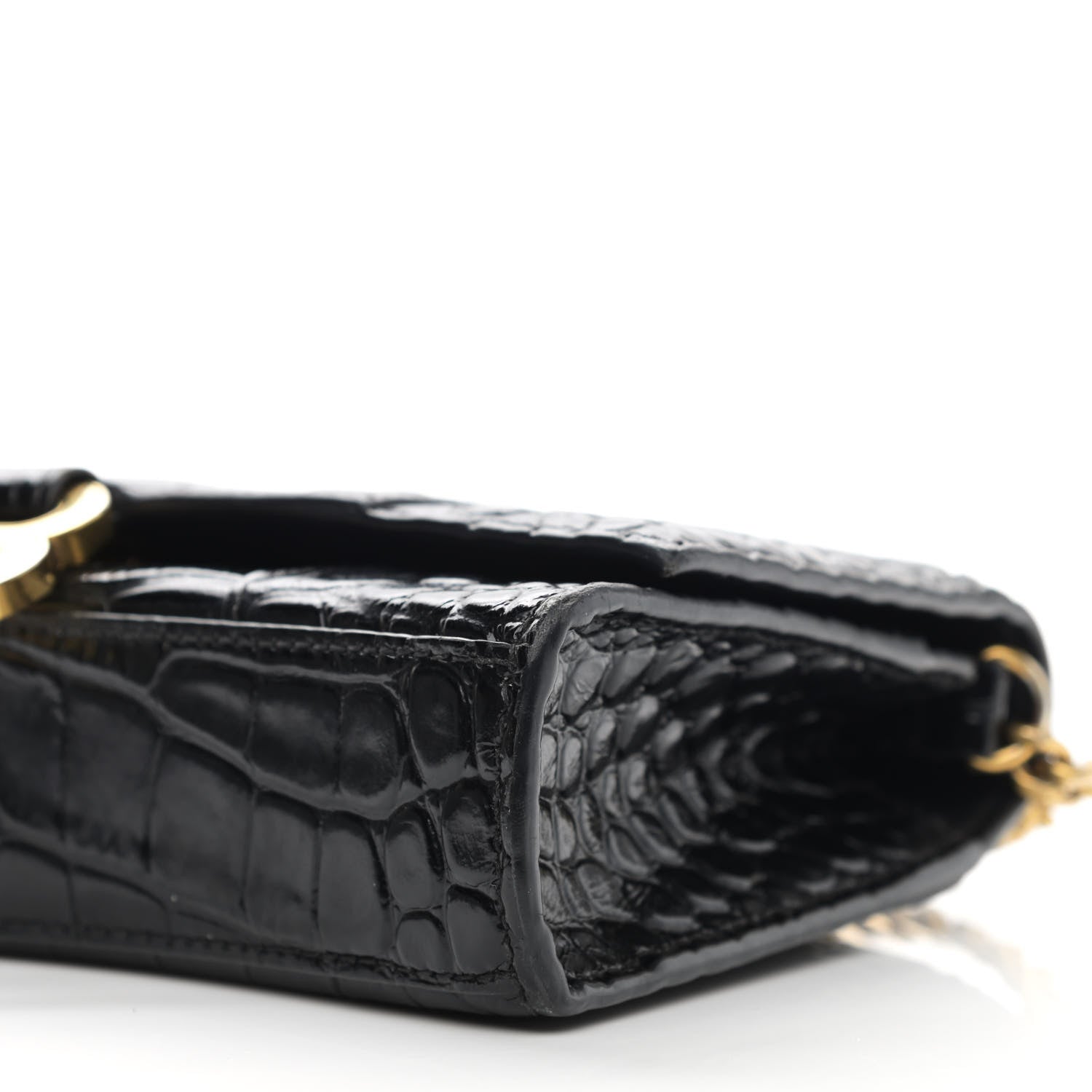 Balenciaga Shiny Calfskin Crocodile Embossed Hourglass Chain Bag Black 8 of 11