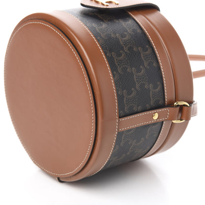 Celine Calfskin Triomphe Canvas Medium Tambour Bag Tan 9 of 10