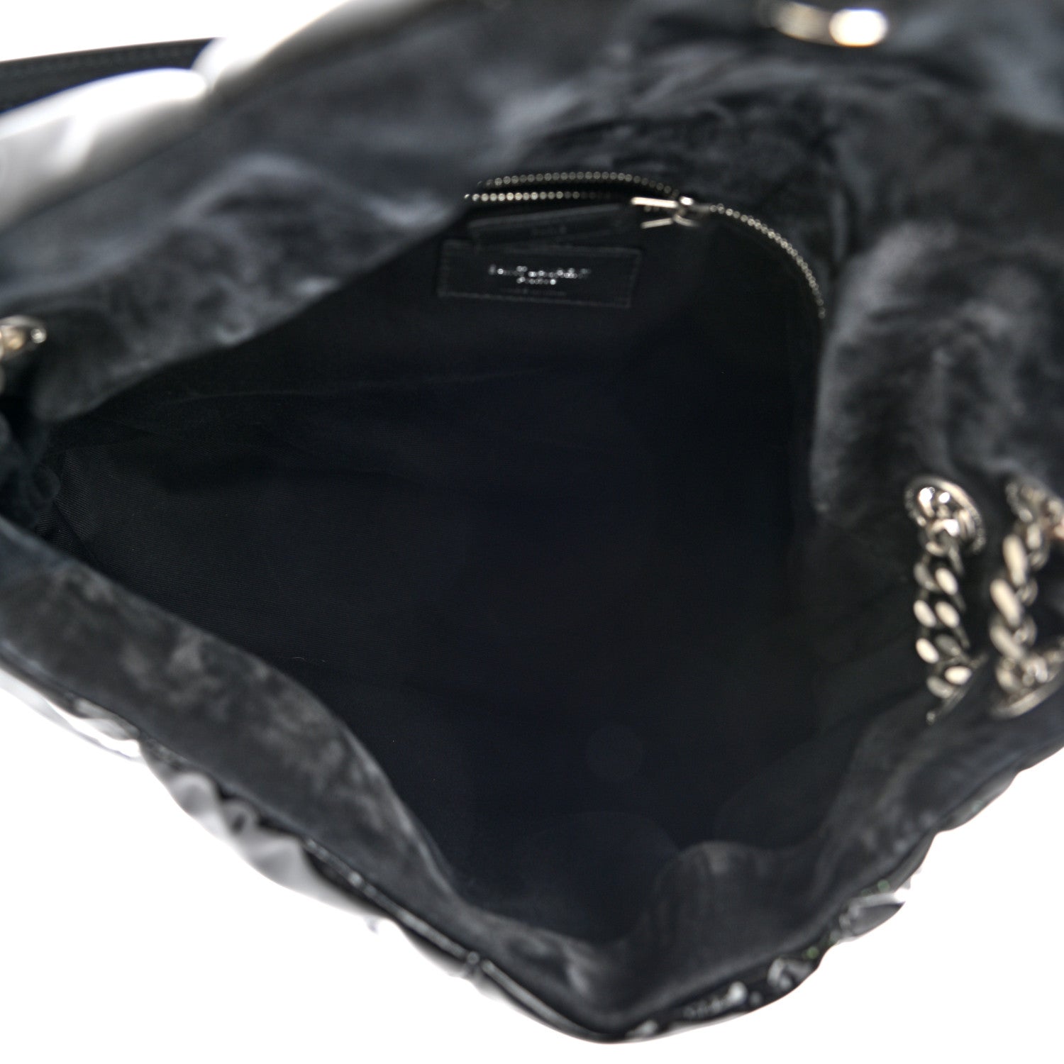 Saint Laurent Patent Lambskin Quilted Medium Loulou Puffer Monogram Chain Satchel Black 5 of 11