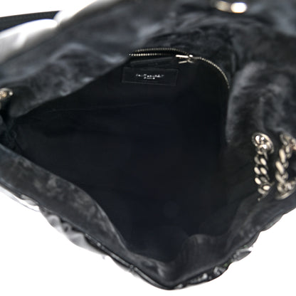Saint Laurent Patent Lambskin Quilted Medium Loulou Puffer Monogram Chain Satchel Black 5 of 11