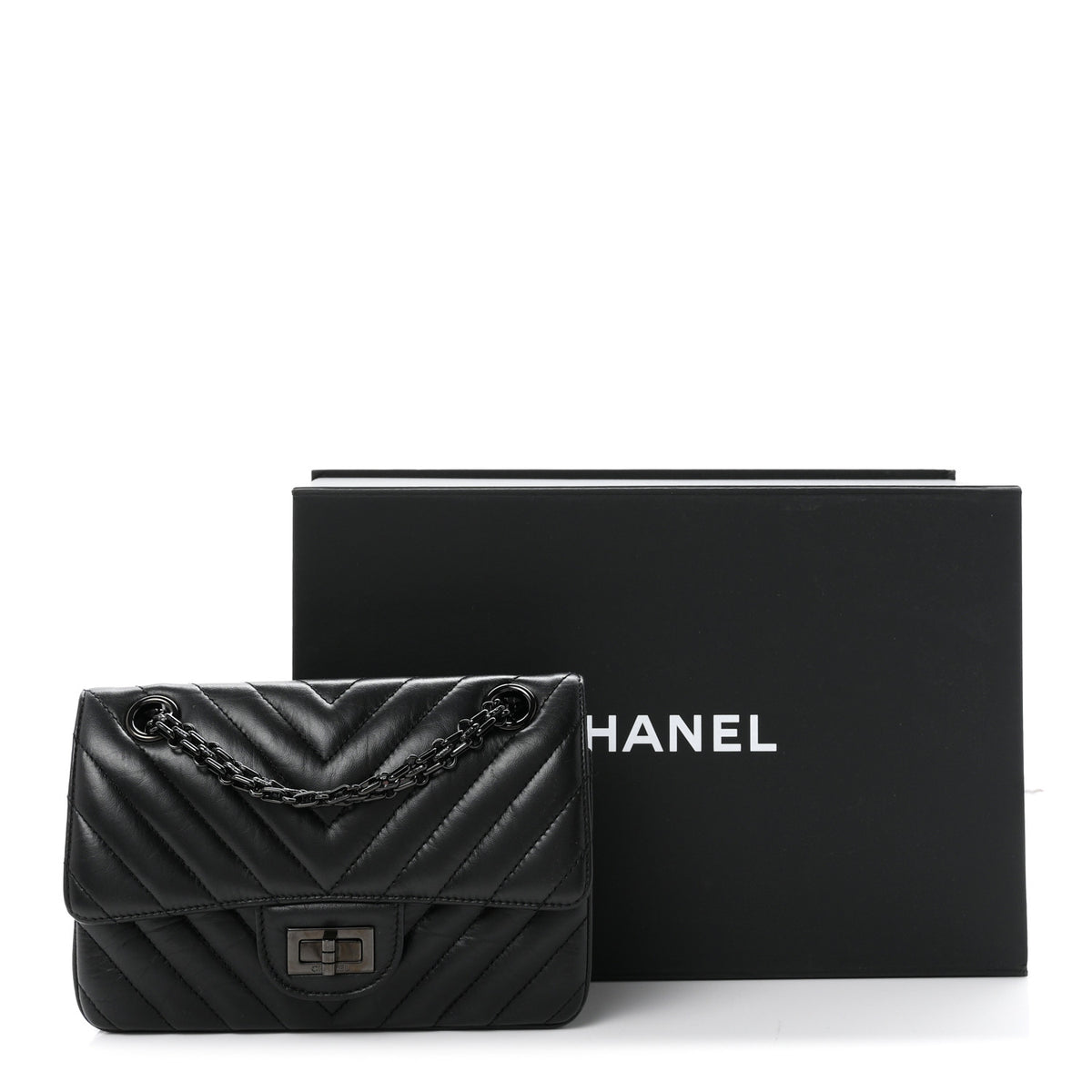 Chanel Aged Calfskin Chevron Quilted 2.55 Reissue Mini Flap So Black 11 of 11