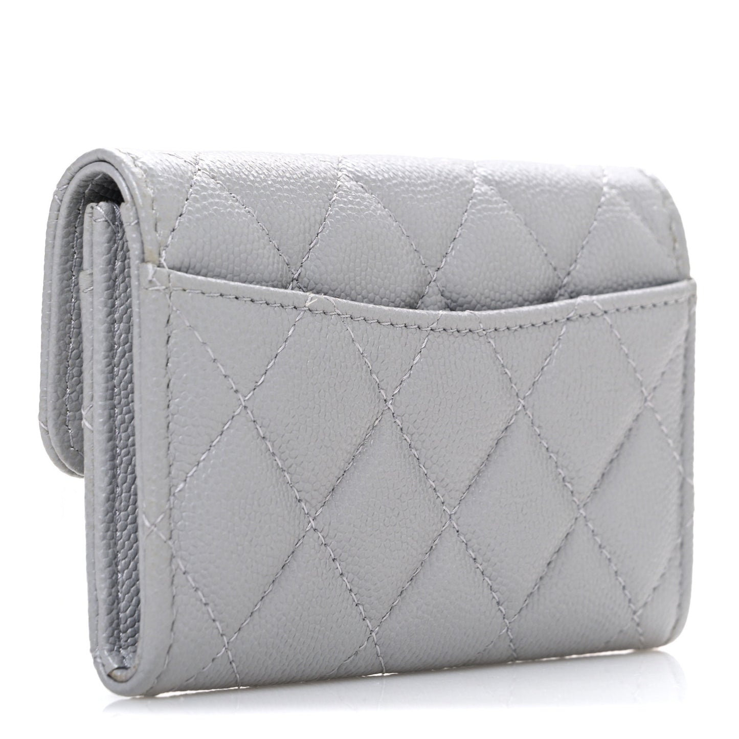 Caviar Quilted Flap Card Holder Wallet Grey