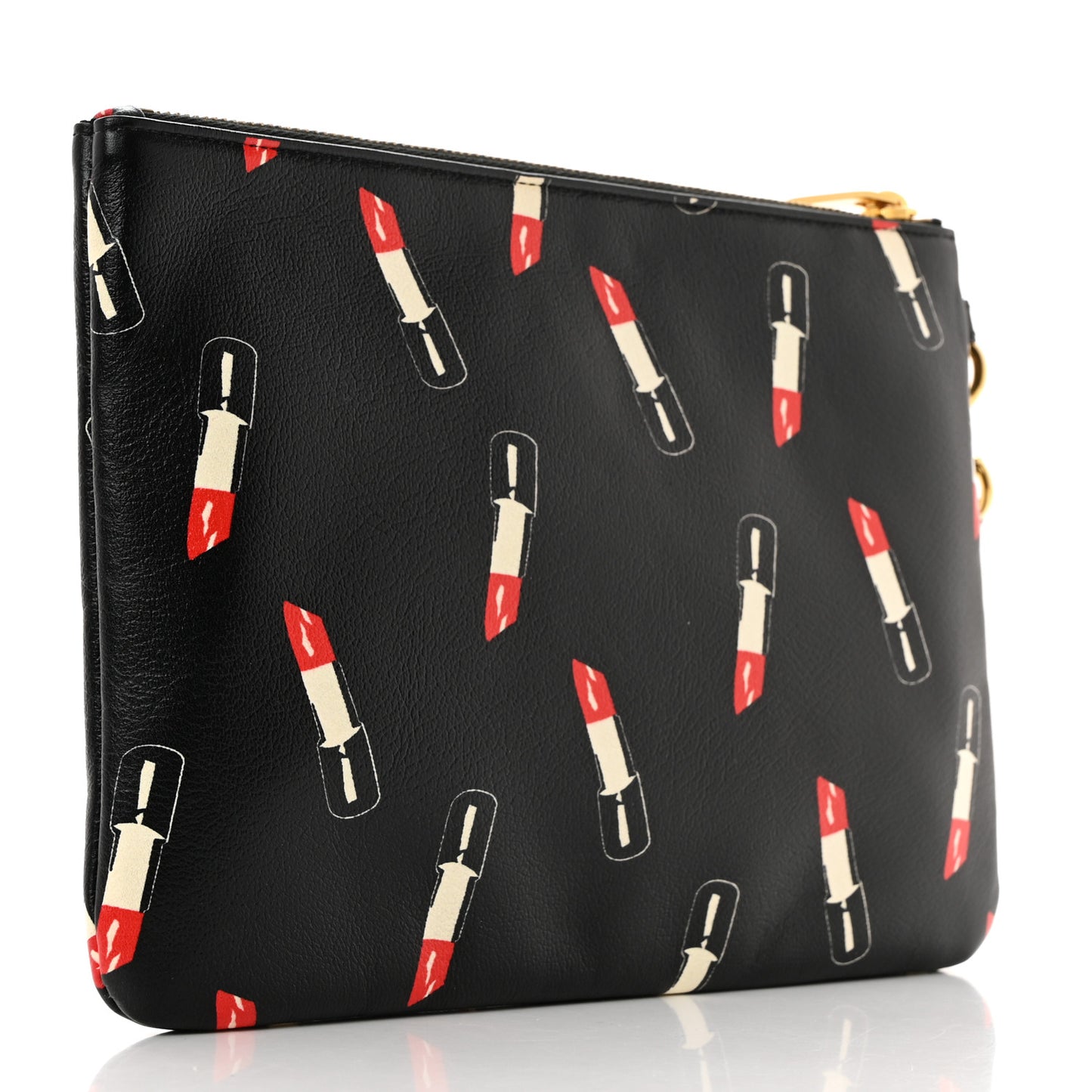 Calfskin Lipstick Print Monogram Pouch Black