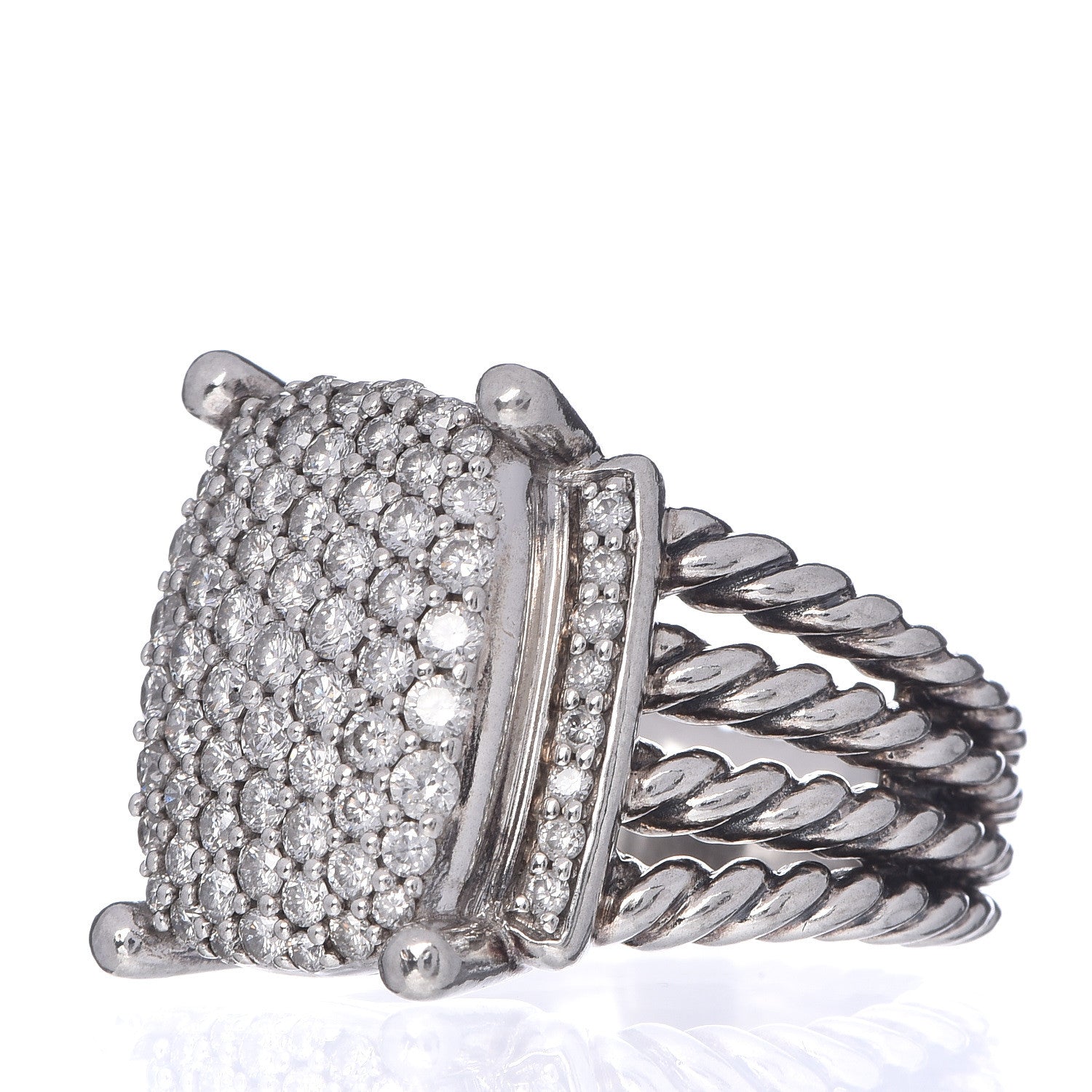 David Yurman Sterling Silver Diamond 16mm Wheaton Ring 52 6 3 of 5