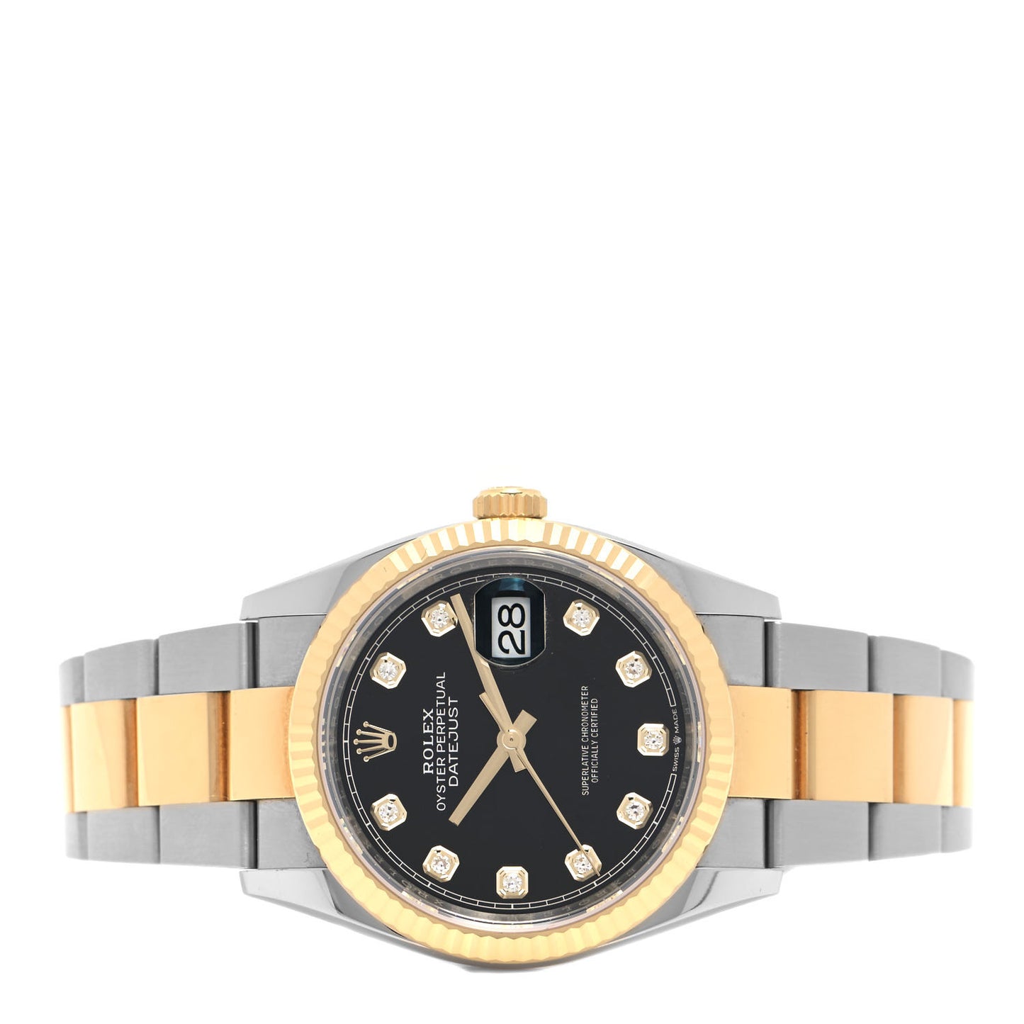 Stainless Steel 18K Yellow Gold Diamond 36mm Oyster Perpetual Datejust Watch Black 126233