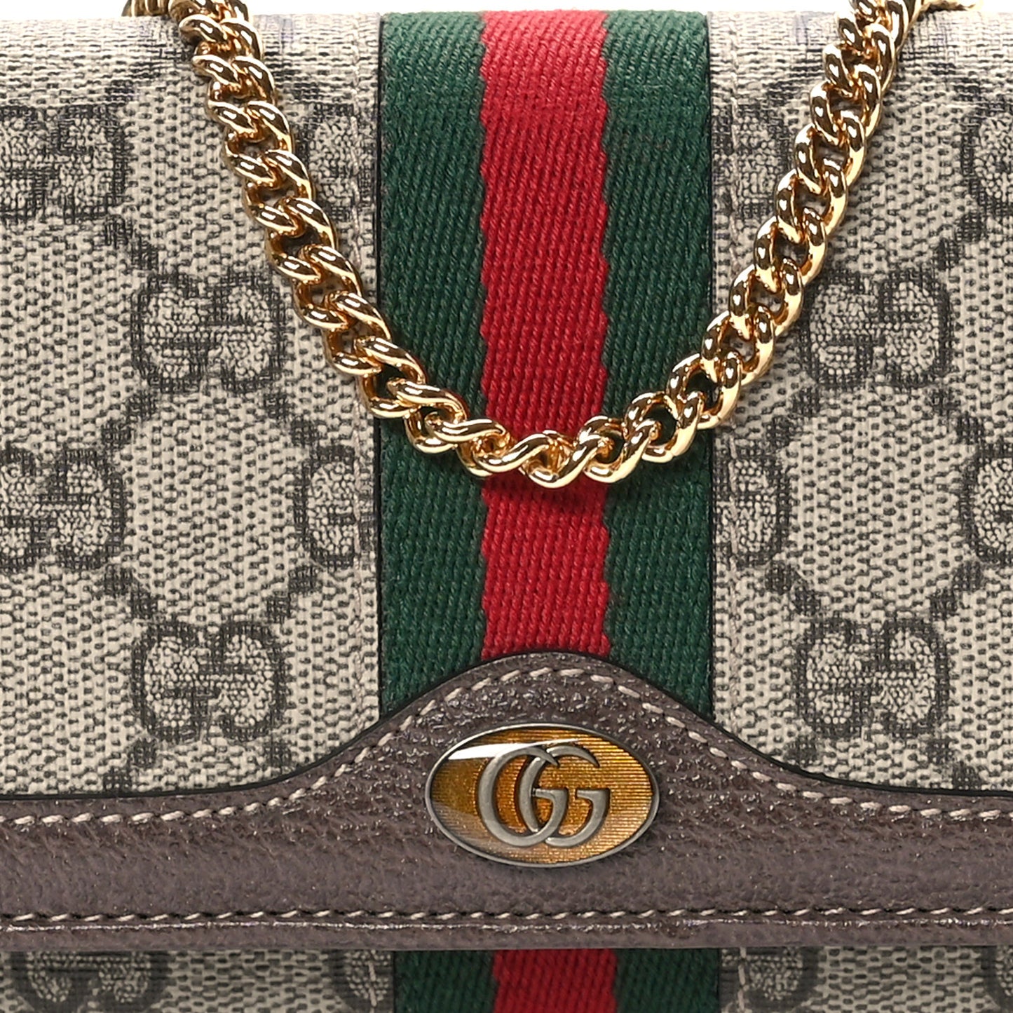 GG Supreme Monogram Web Ophidia Wallet On Chain Brown