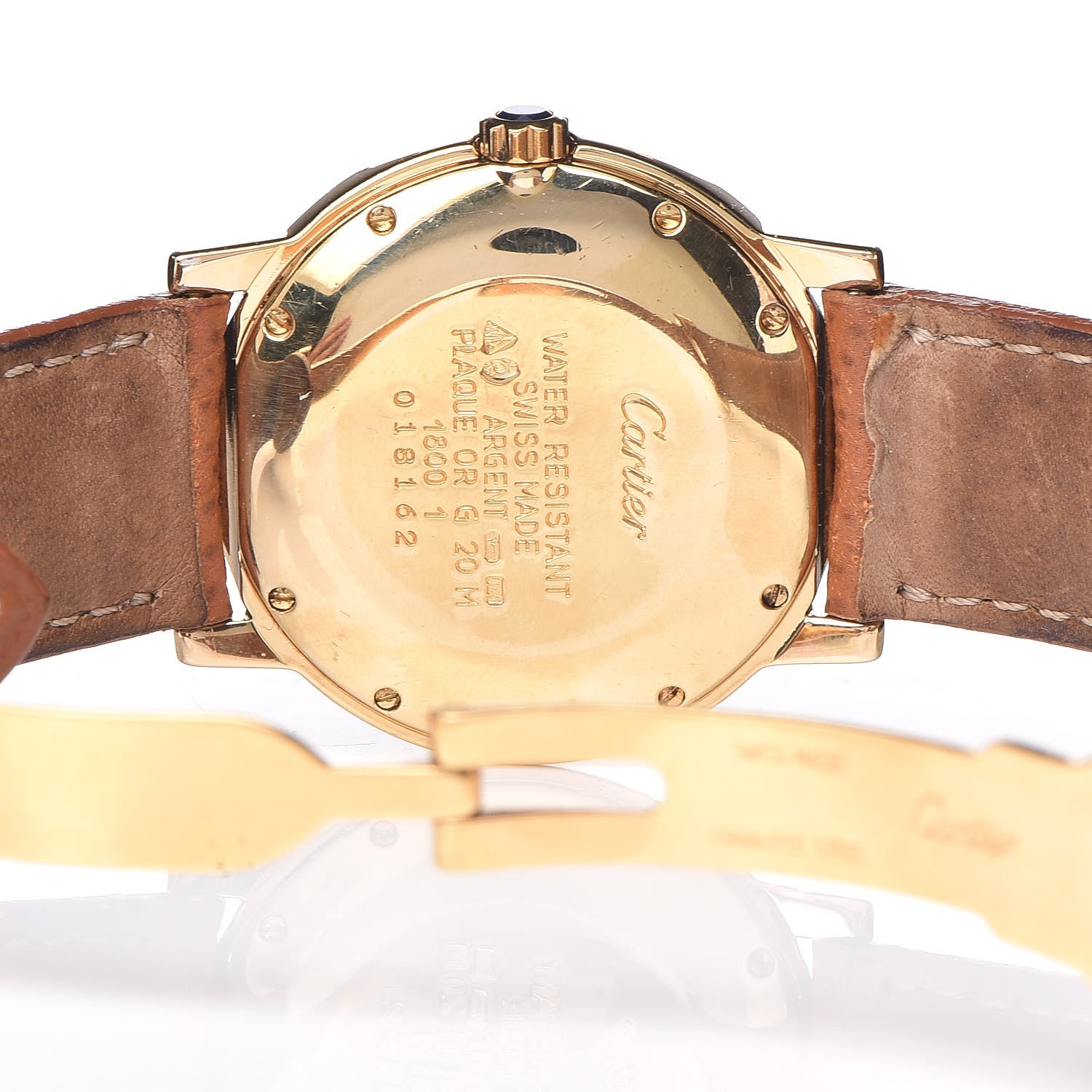 Cartier Sterling Silver 18K Yellow Gold Calfskin 32mm Ronde Must De Cartier Quartz Watch Brown 6 of 9