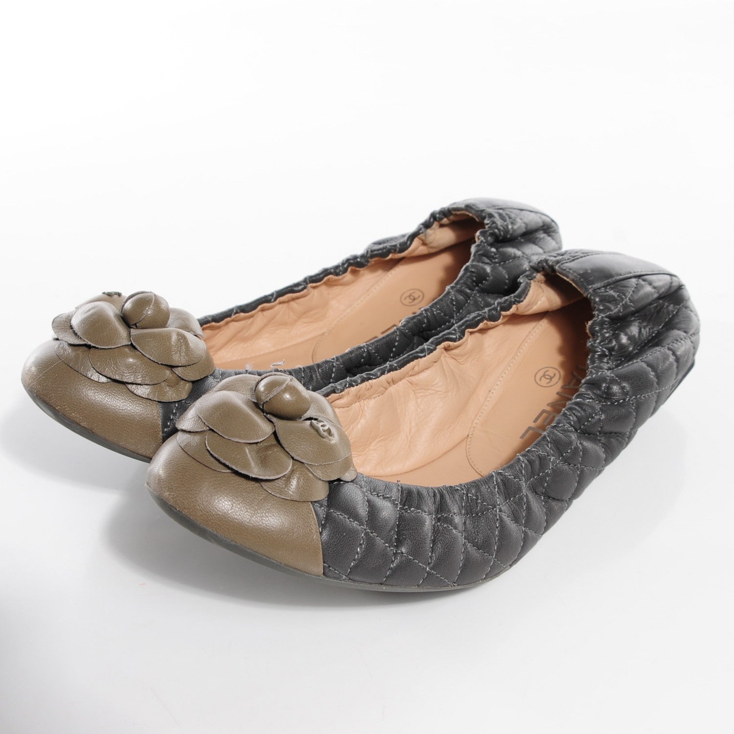 Chanel Lambskin Elastic Camellia Ballerina Flats 38 Grey Taupe 3 of 7