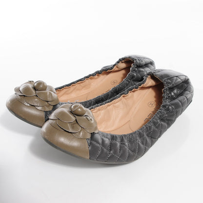 Chanel Lambskin Elastic Camellia Ballerina Flats 38 Grey Taupe 3 of 7
