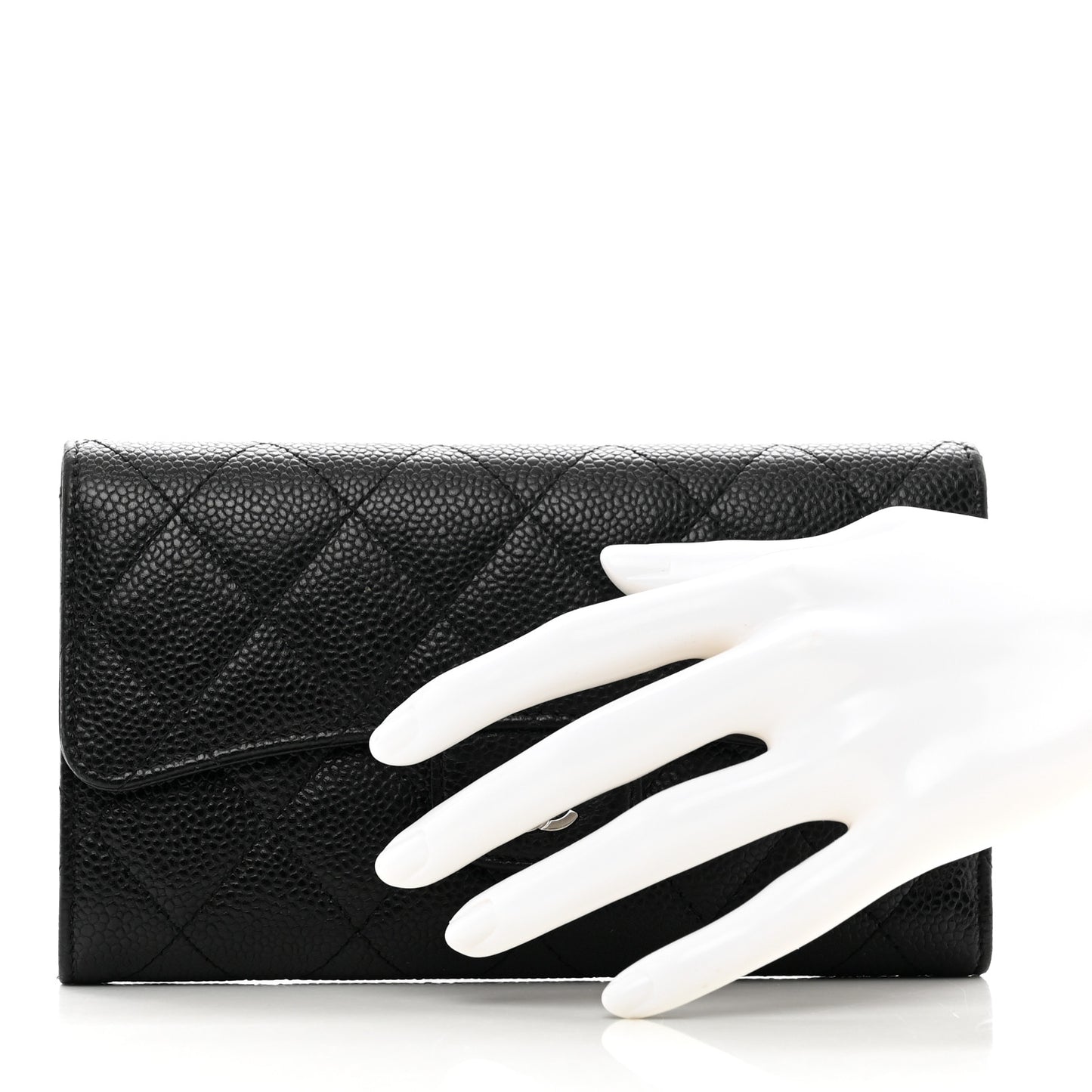Caviar Quilted Large Flap Wallet Black