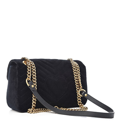 Gucci Velvet Matelasse Marquise Crystals Embroidered Small GG Marmont Shoulder Bag Black 3 of 10