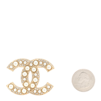 Chanel Metal Crystal Graduated Pearl CC Brooch Gold 2 of 4
