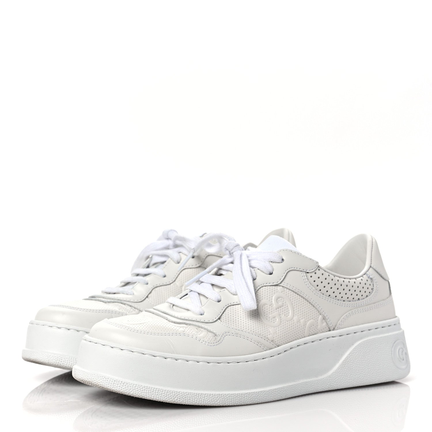 Gucci Calfskin GG Tennis Embossed Perforated Womens Platform 55mm Sneakers 39 Great White 3 of 9