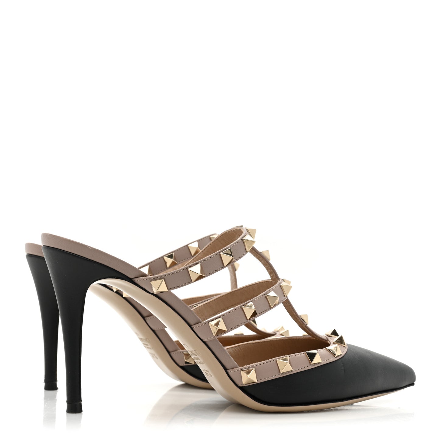 Nappa Rockstud 90mm Cage Mules 37.5 Black Poudre
