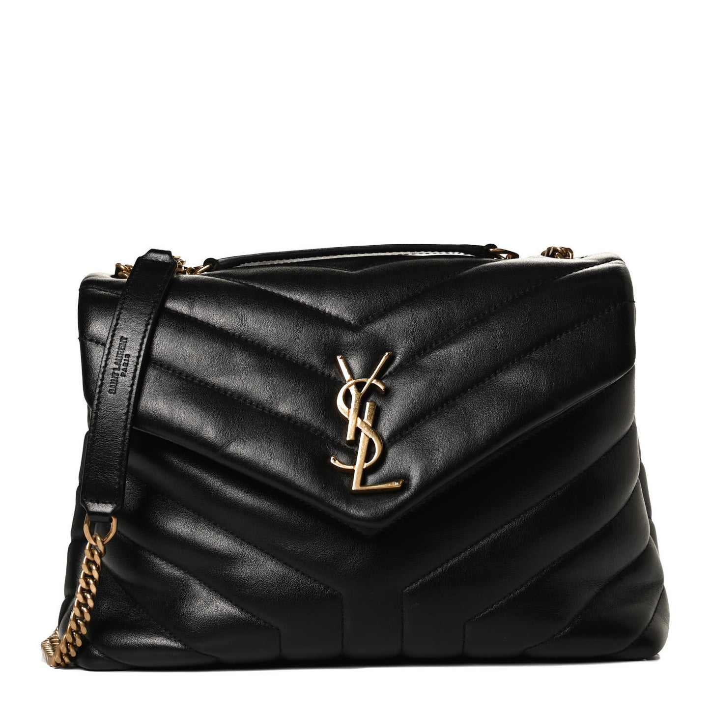 Calfskin Y Quilted Monogram Small Loulou Chain Satchel Black