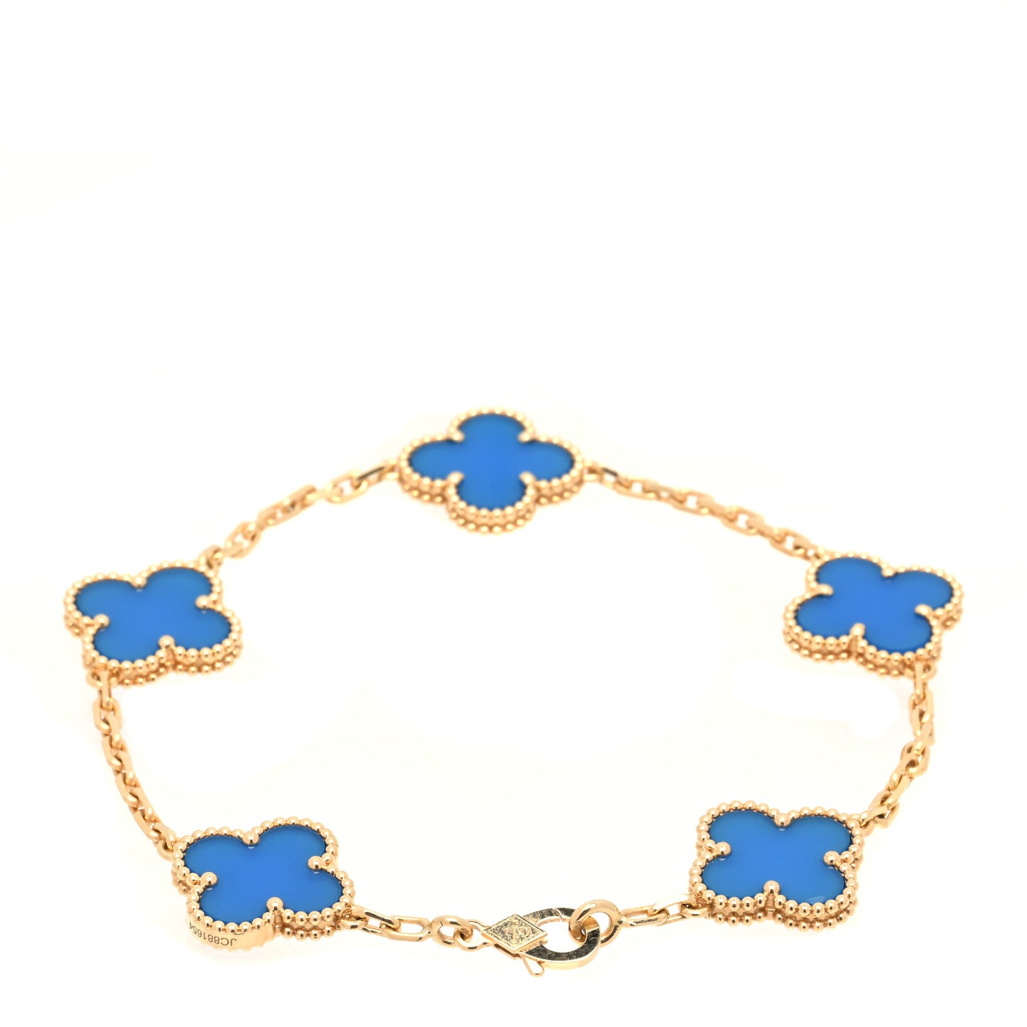 18K Yellow Gold Blue Agate 5 Motifs Vintage Alhambra Bracelet