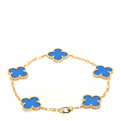 Van Cleef & Arpels 18K Yellow Gold Blue Agate 5 Motifs Vintage Alhambra Bracelet 2 of 6
