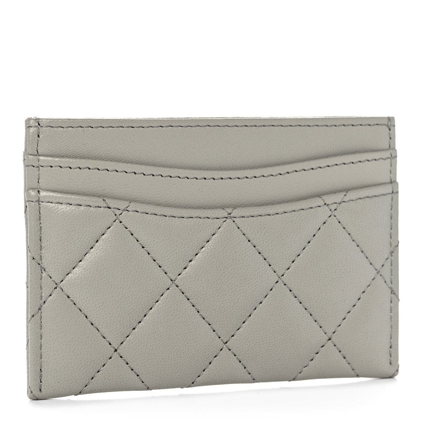Lambskin Quilted Card Holder Grey