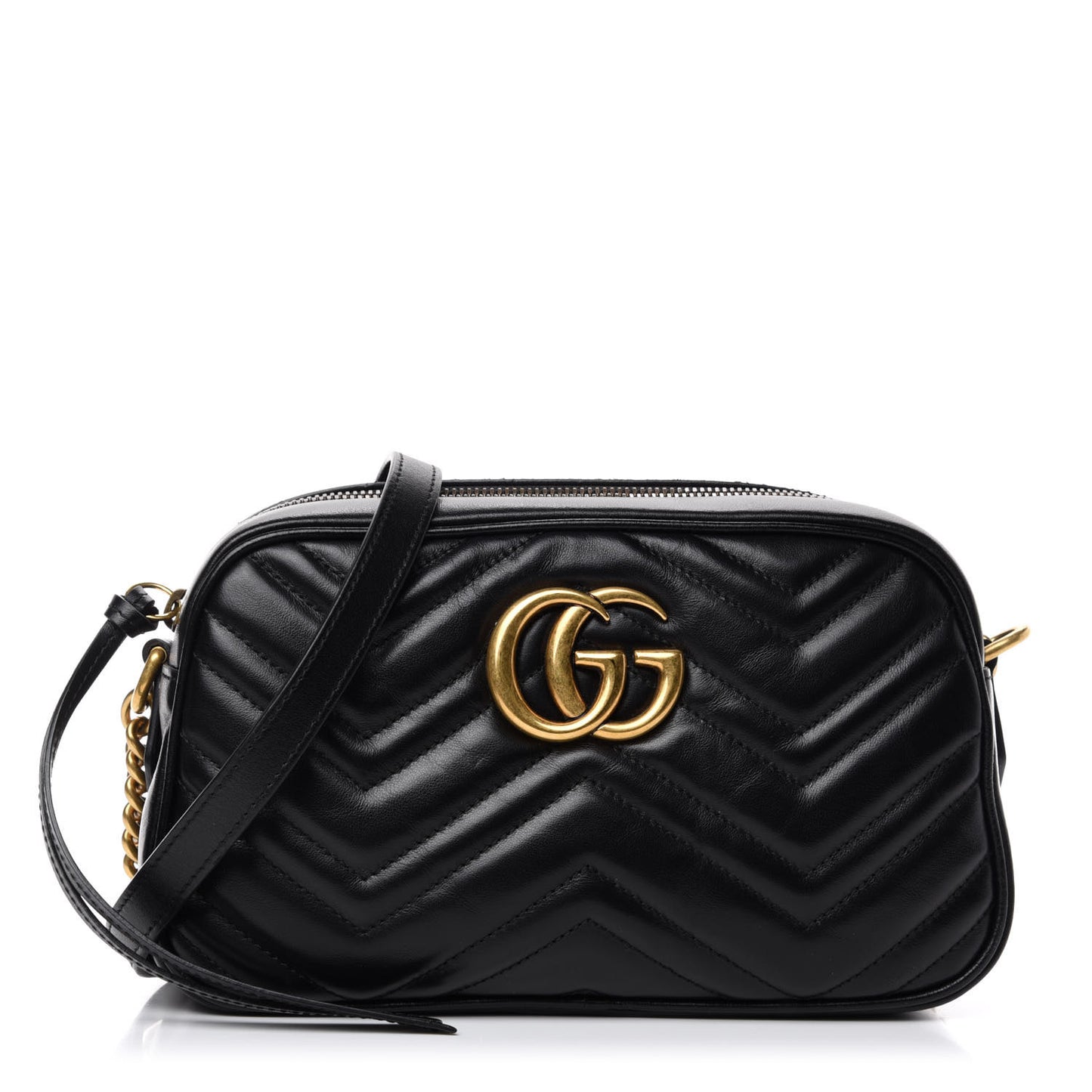 Calfskin Matelasse Small GG Marmont Chain Shoulder Bag Black