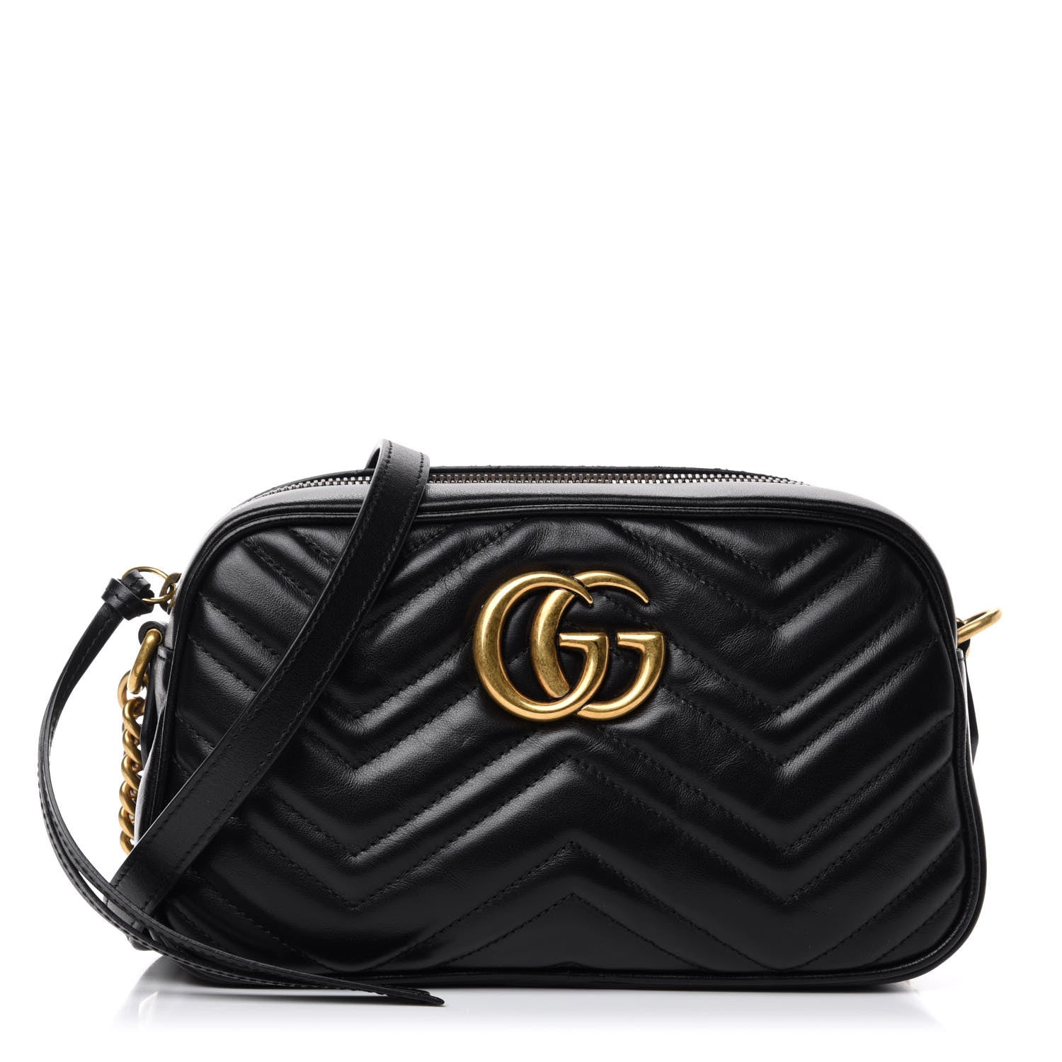 Gucci Calfskin Matelasse Small GG Marmont Chain Shoulder Bag Black 1 of 11