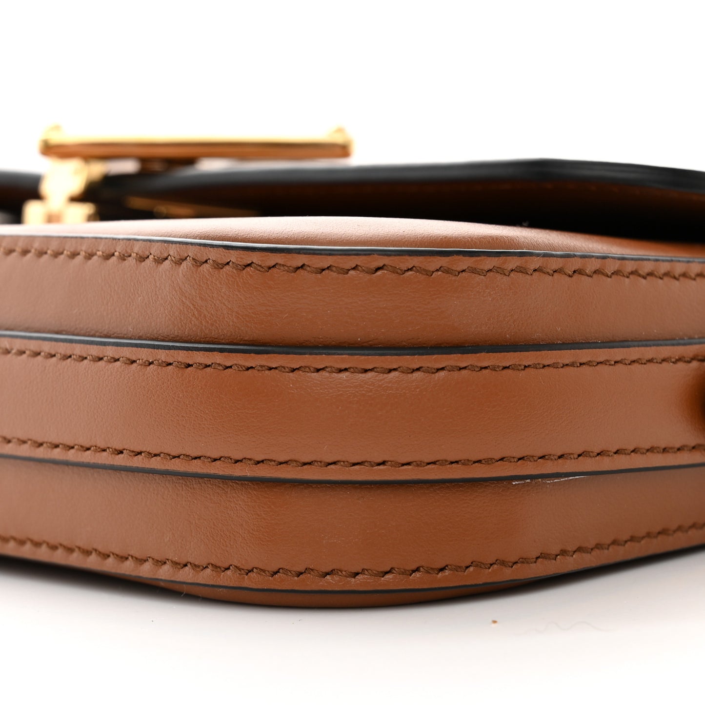 Soft Calfskin Metal Triangle Logo Flap Shoulder Bag Cognac