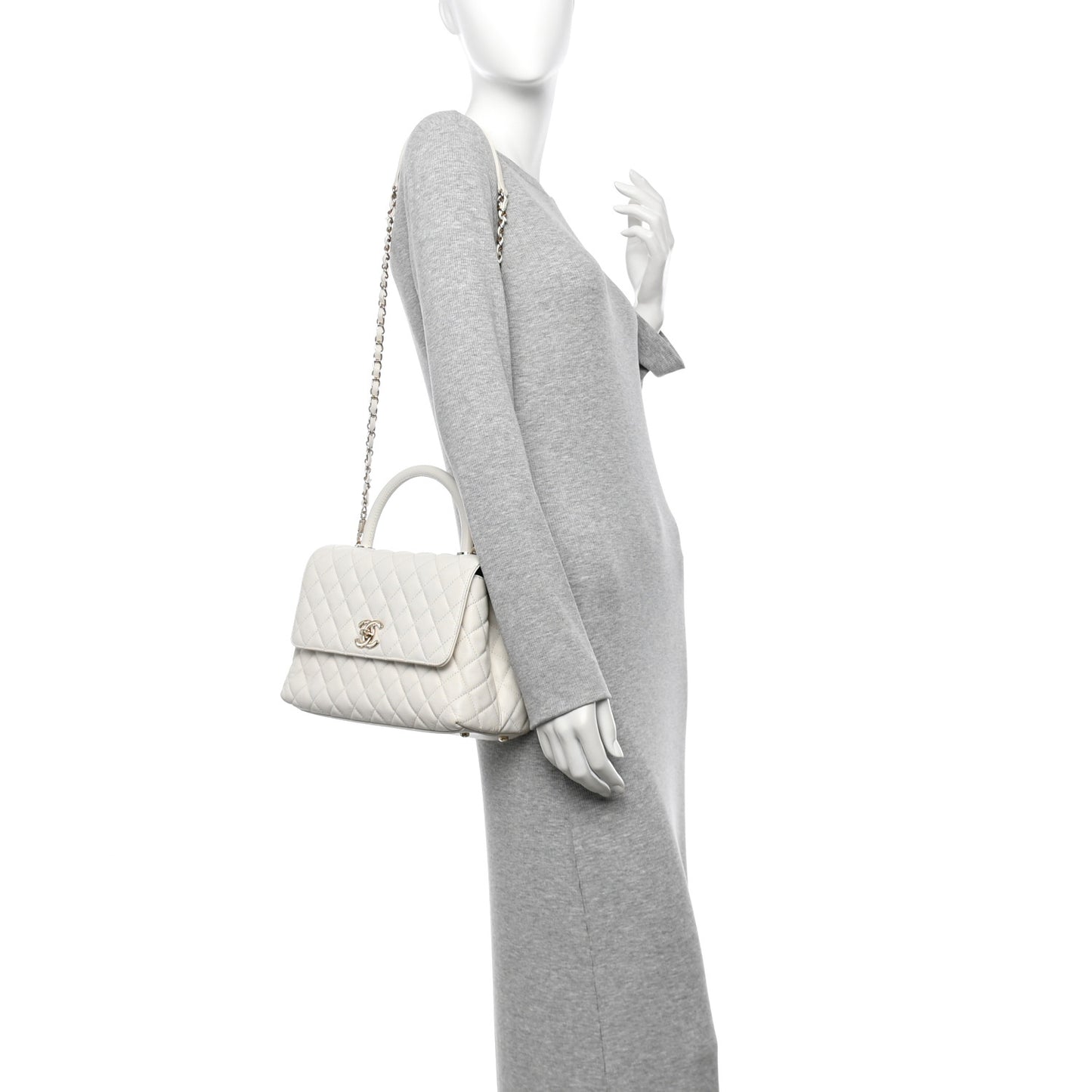 Caviar Quilted Small Coco Handle Flap White