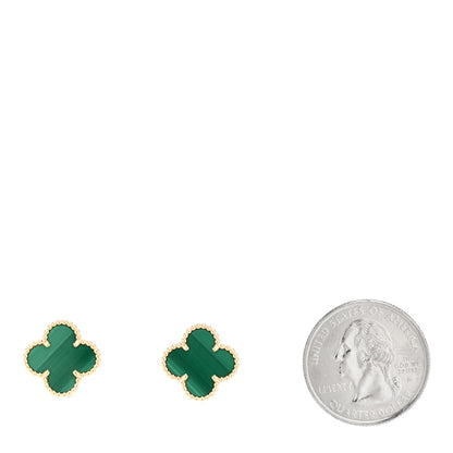 Van Cleef & Arpels 18K Yellow Gold Malachite Vintage Alhambra Earrings 2 of 5